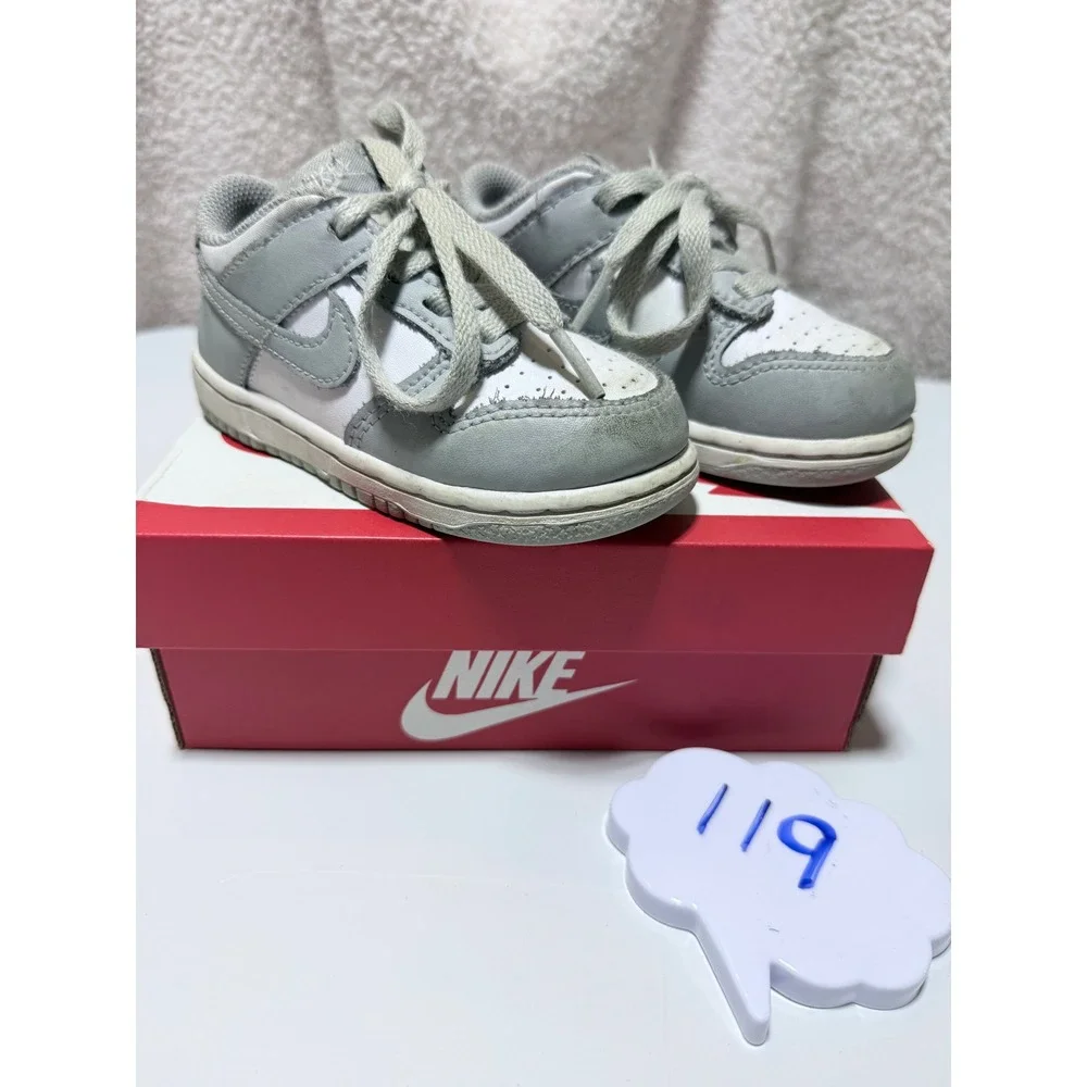 Nike Dunk Low TDE White Light Smoke Grey Toddler Sneakers FB9107-123 Size 8C